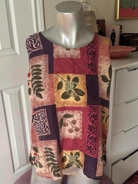 Vintage 80s Fuschia & Purple Colorblocking Fruit & Floral Pattern Sleevless Top